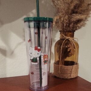 Starbucks Hello Kitty Tumbler with Green Lid and Straw